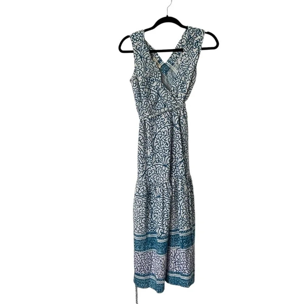 John & Mickie blue and white Print Cotton Maxi Wrap Dress Size 2 - Picture 5 of 14